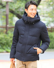 ピュアウールメルトンスタンドフードジャケット