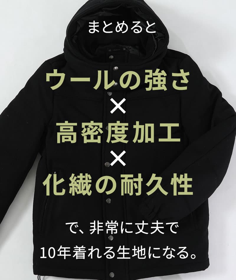 メルトン素材ボリュームネックフードデザインダウンジャケット