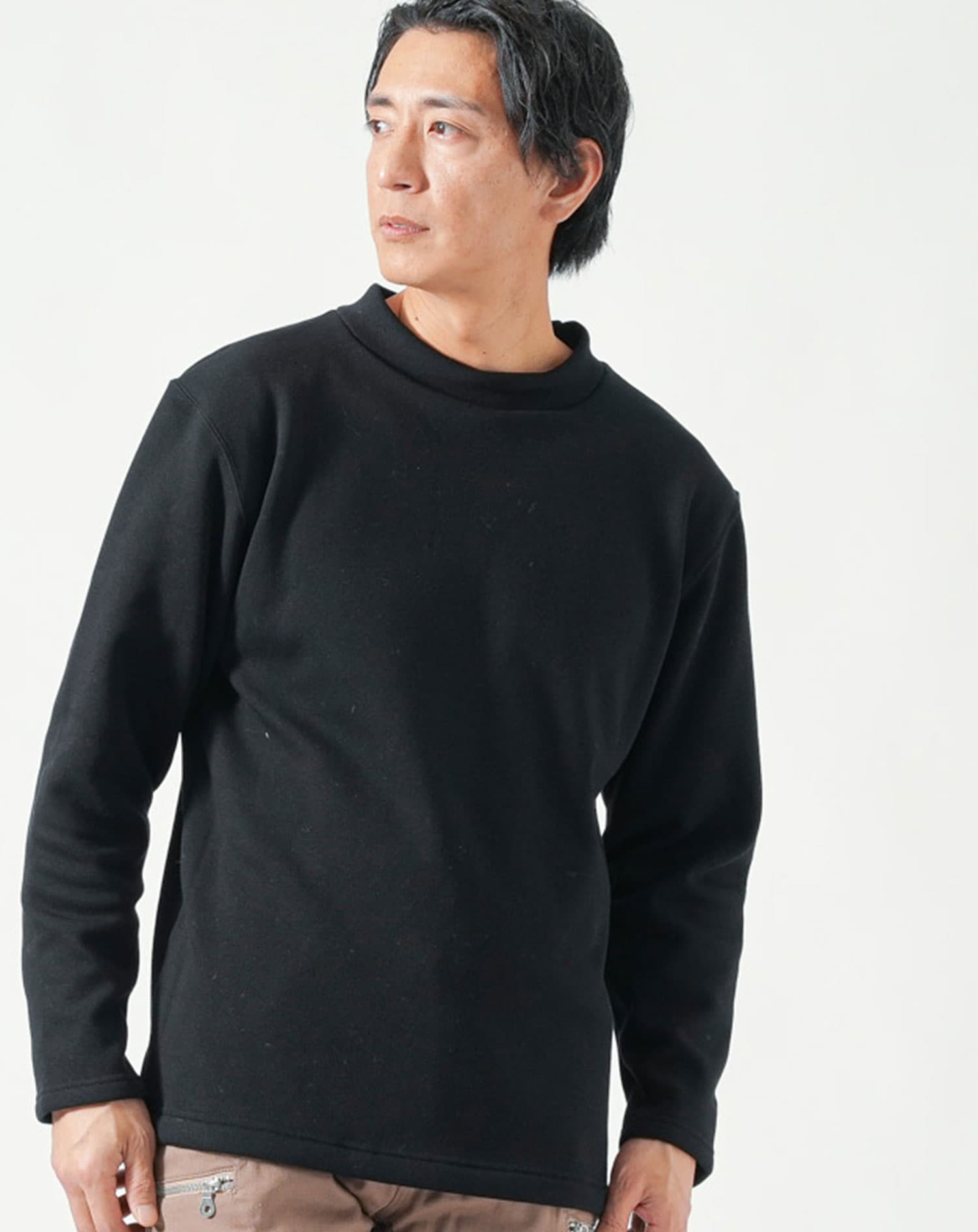 日本製厚手ボンバーヒート裏起毛素材モックネック長袖Tシャツ Tシャツ