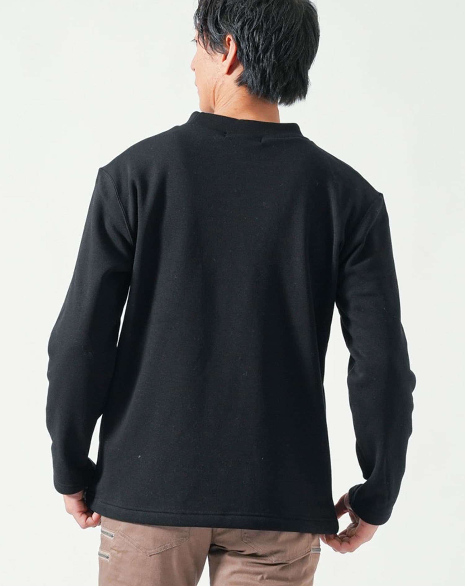 冬用日本製裏起毛あったかモックネック長袖Tシャツ メンズ厚手
