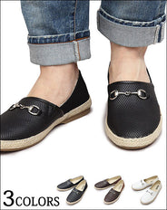 ジュート巻きPUレザー編み込みスリッポンシューズ