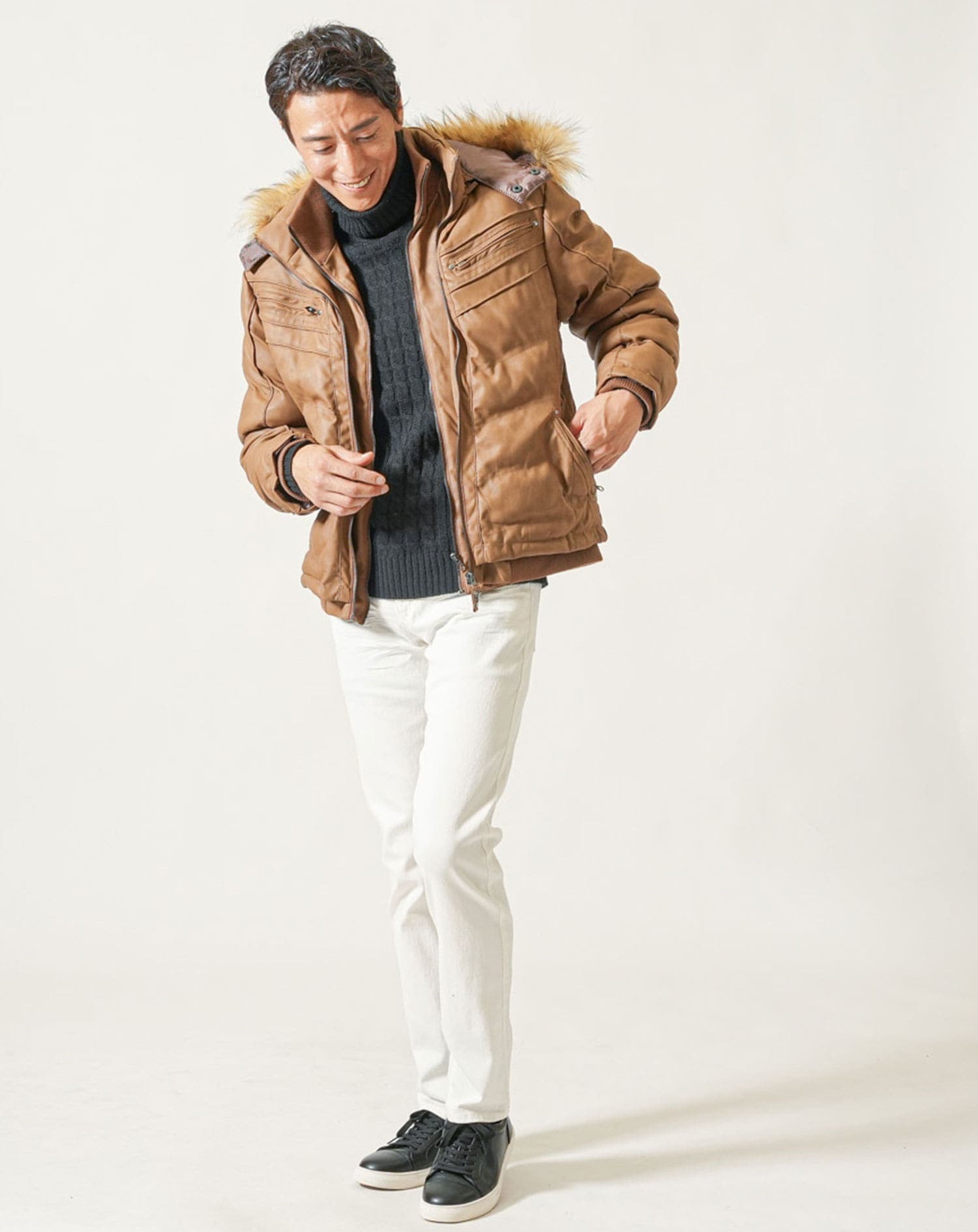 スプリットレザーレースアップスニーカー