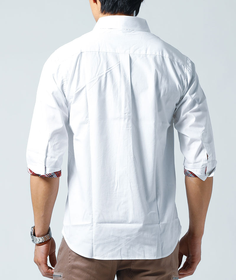 チェック切り替えデザイン日本製７分袖シャツ