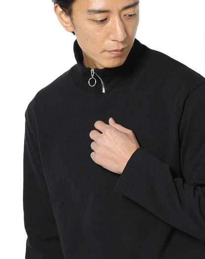 天竺コットンジップ付き長袖ハイネックＴシャツ
