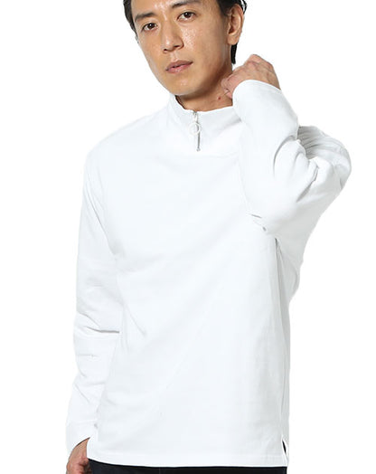 天竺コットンジップ付き長袖ハイネックＴシャツ