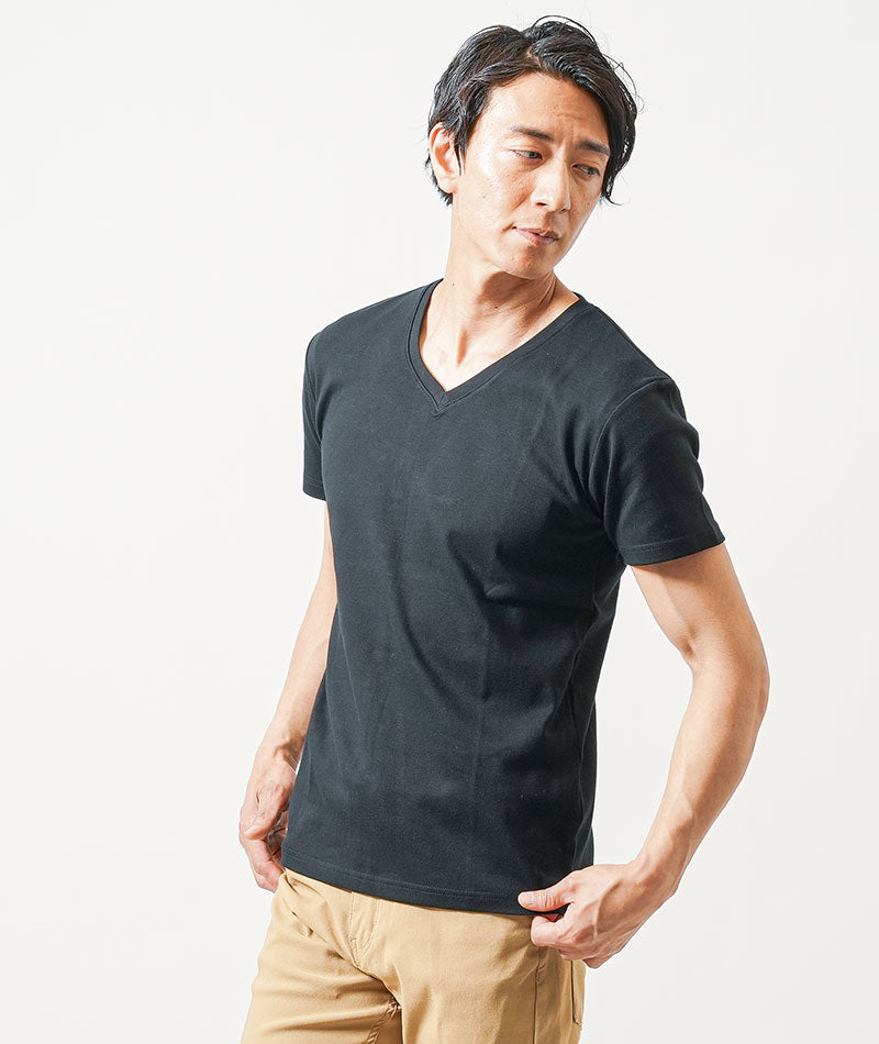 日本製 Tシャツ カットソー メンズ Vネック 綿100% 透けない おしゃれ