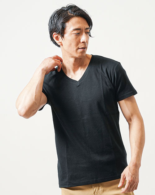 日本製 Tシャツ カットソー メンズ Vネック 綿100% 透けない おしゃれ