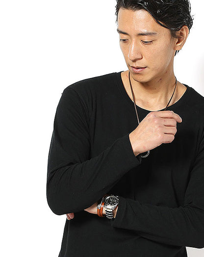 日本製Vネック・クルーネック無地長袖コットンカットソー