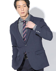 日本製 プレミアムネイビー千鳥格子柄ウォッシャブルドライタッチイージケアテーラードジャケット Designed by Bizfront in TOKYO