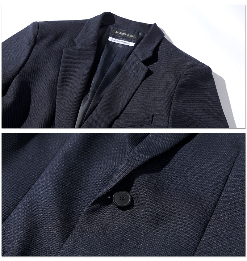 ネイビーテーラードジャケット×黒半袖Tシャツ 60代メンズ2点トップスコーデセット biz
