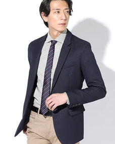日本製 プレミアムネイビーチェック織柄テーラードジャケット Designed by Bizfront in TOKYO