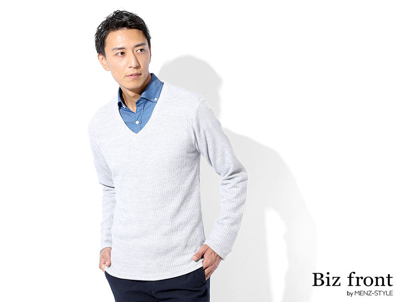 日本製 Vネック ニット セーター メンズ ビジネスカジュアル オフィス 