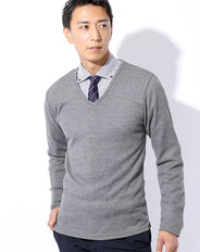 日本製 ウール混深Vネックリブスリムニットソー Designed by Bizfront in TOKYO