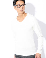 日本製 ウール混深Vネックリブスリムニットソー Designed by Bizfront in TOKYO