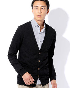 ウォッシャブル杢柄深Vネックスリムカーディガン 日本製