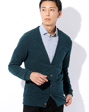 ウォッシャブル杢柄深Vネックスリムカーディガン 日本製