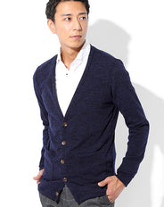 日本製 ウォッシャブル杢柄深Vネックスリムカーディガン Designed by Bizfront in TOKYO