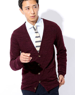 ウォッシャブル杢柄深Vネックスリムカーディガン 日本製