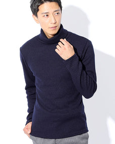 ウール混タートルネックリブスリムニットソー 日本製