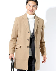 日本製 プレミアム無地ロングチェスターコート Biz