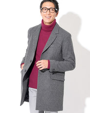 日本製 プレミアム無地ロングチェスターコート Biz