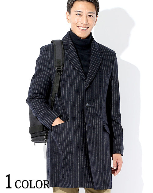 日本製 プレミアムストライプロングチェスターコート Designed by Bizfront in TOKYO