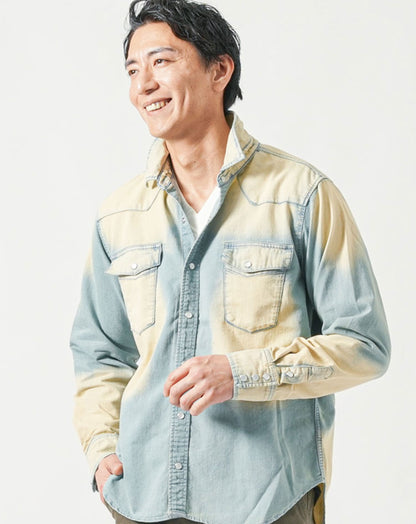 ヴィンテージ加工長袖ウエスタンデニムシャツ