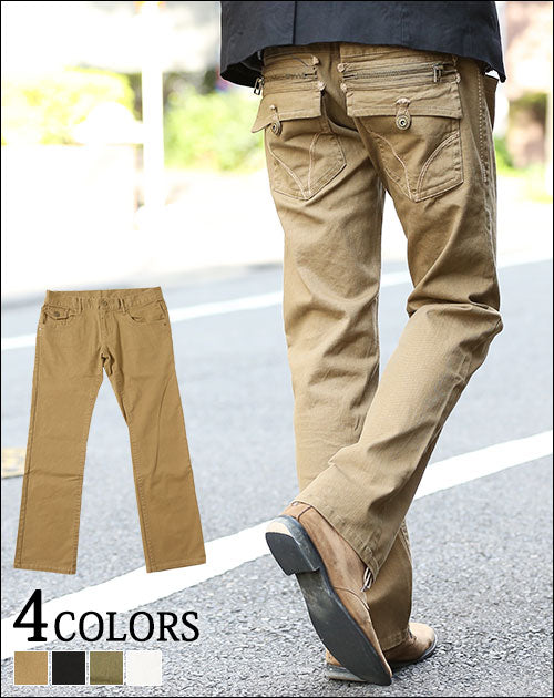 太ステッチバックジップストレッチパンツ