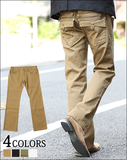 太ステッチバックジップストレッチパンツ