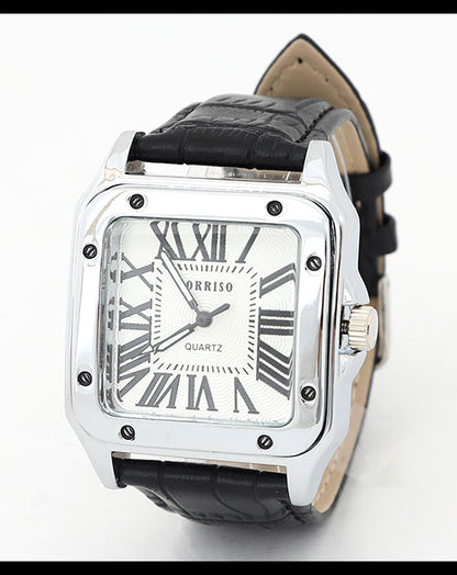 ローマ数字デザインクロコ調PUレザーベルトウォッチ