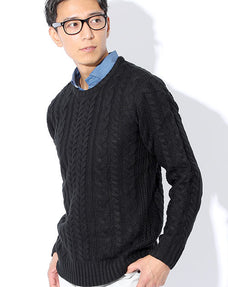 丸首ケーブルローゲージニット