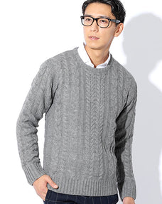 丸首ケーブルローゲージニット