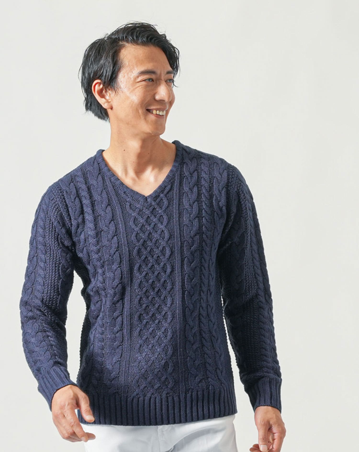 アクリルセーター　クルーネック　ワイン×グレー編み込み ニット メンズ セーター ケーブル編み クルーネック 無地 ボーダー柄ケーブル編みクルーネックアクリルニットメンズニット ニットソー  ニットセーター ケーブルニット アクリルニット カジュアル 大人 秋冬 ビター系 BITTER aa-1096 | ラグスタイル