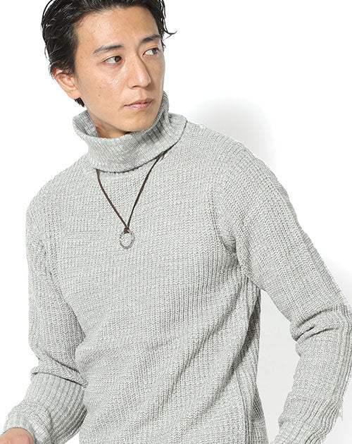 畦編みアクリル長袖タートルネックニット 大人カジュアルメンズ