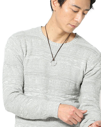 ニット メンズ セーター おしゃれ かっこいい おすすめ コーデ ブランド 着こなし 40代 50代 秋 春 スリム 細身 チクチクしない クルーネック ジャガード編み 長袖