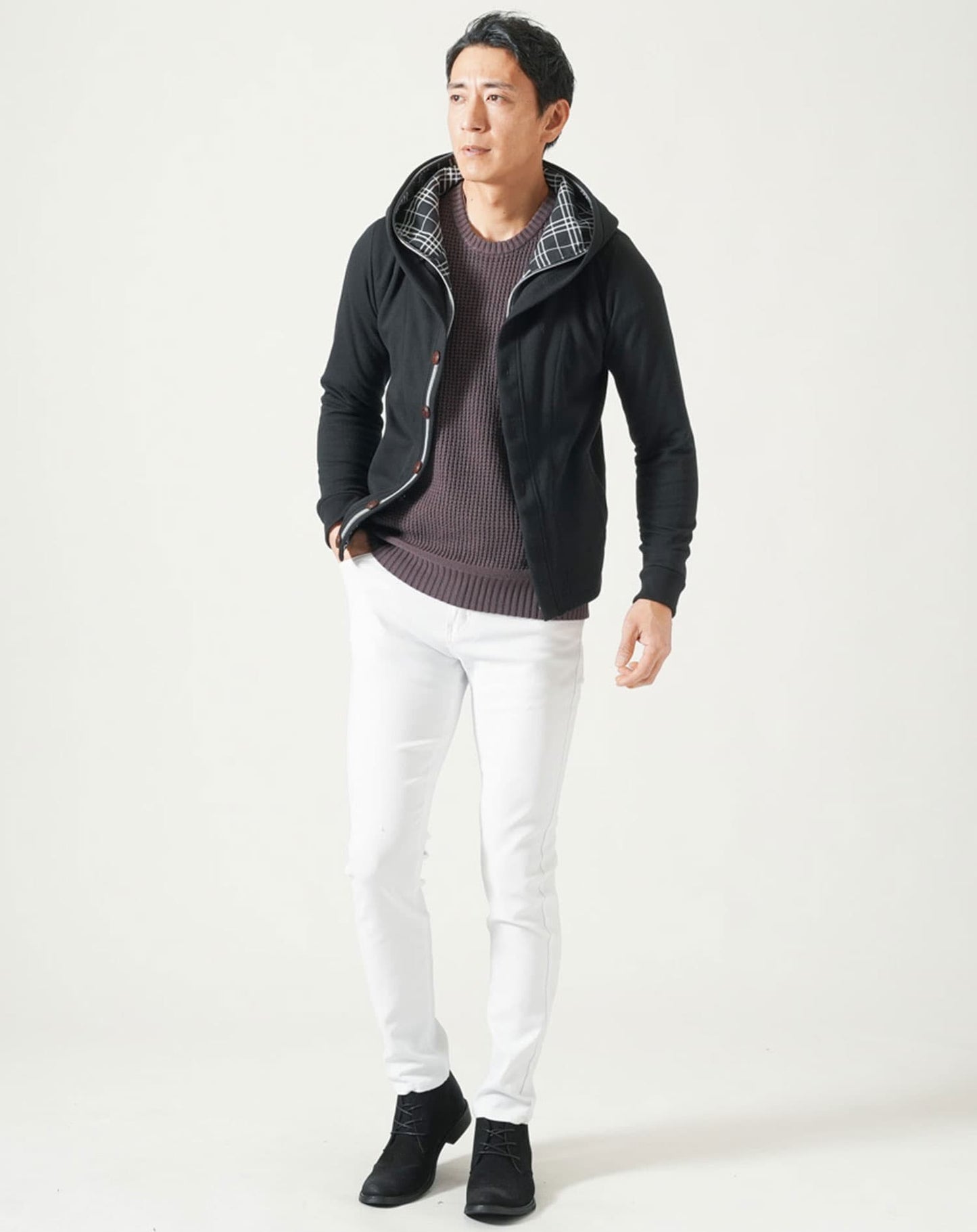 綿100%ラーベン編み長袖クルーネックニット