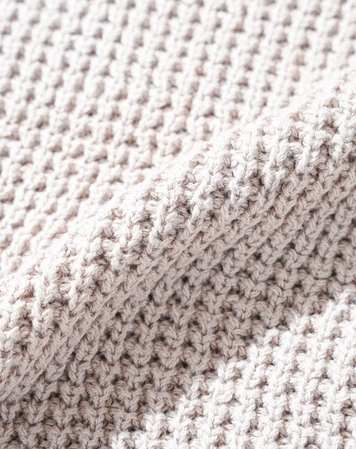 綿100%ラーベン編み長袖クルーネックニット