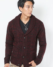 ショールカラー杢デザインニットカーディガン