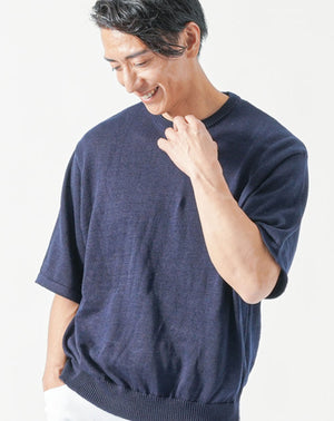 体型を拾いにくい接触冷感サマーニットT（ネイビー）