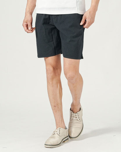 綿麻素材ストレッチイージハーフパンツ