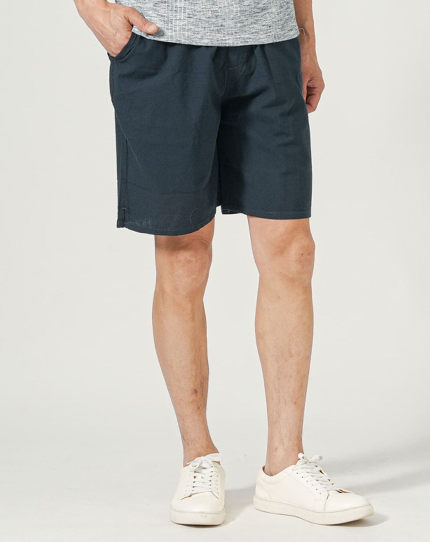 綿麻素材ストレッチイージハーフパンツ