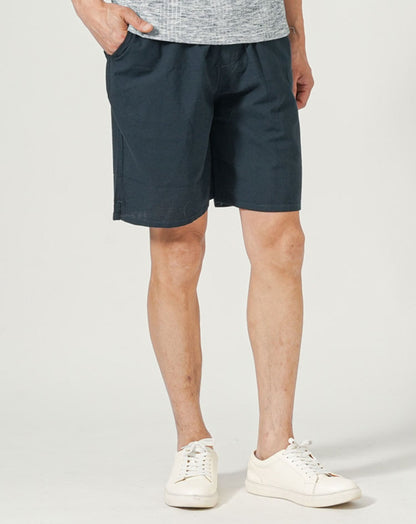 綿麻素材ストレッチイージハーフパンツ