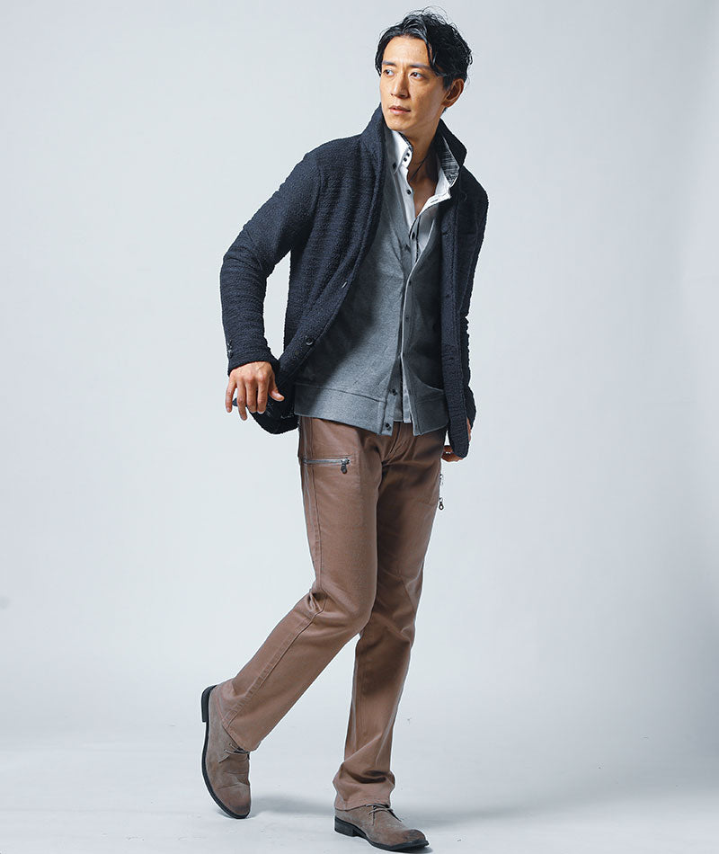 カーディガン メンズ ニット Vネック おしゃれ ロング セミロング