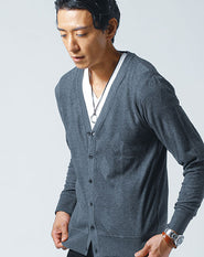 アーガイルデザイン長袖Vネックカーディガン