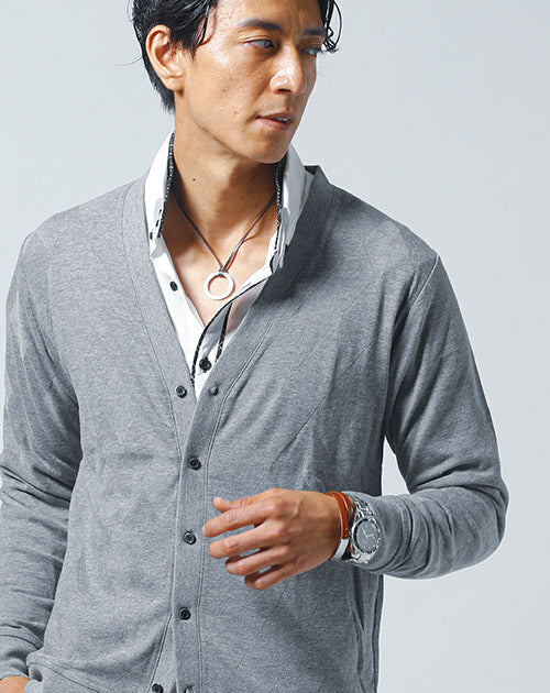 アーガイルデザイン長袖Vネックカーディガン