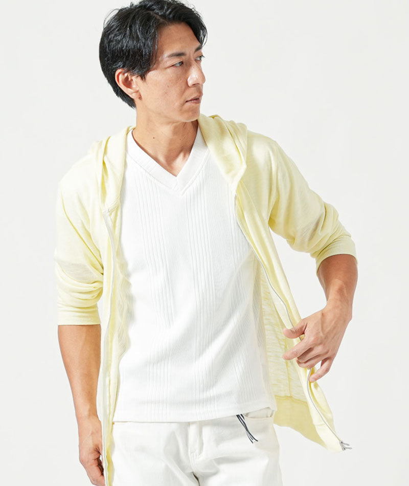 サマーニット長袖ジップアップパーカー