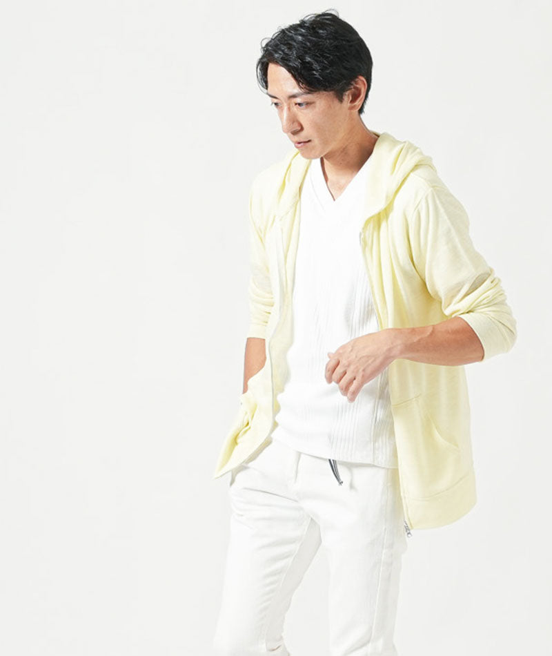 サマーニット長袖ジップアップパーカー