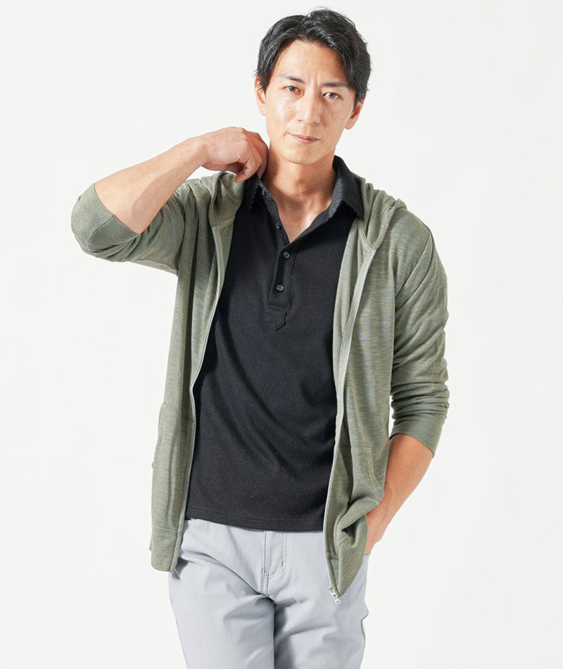 サマーニット長袖ジップアップパーカー