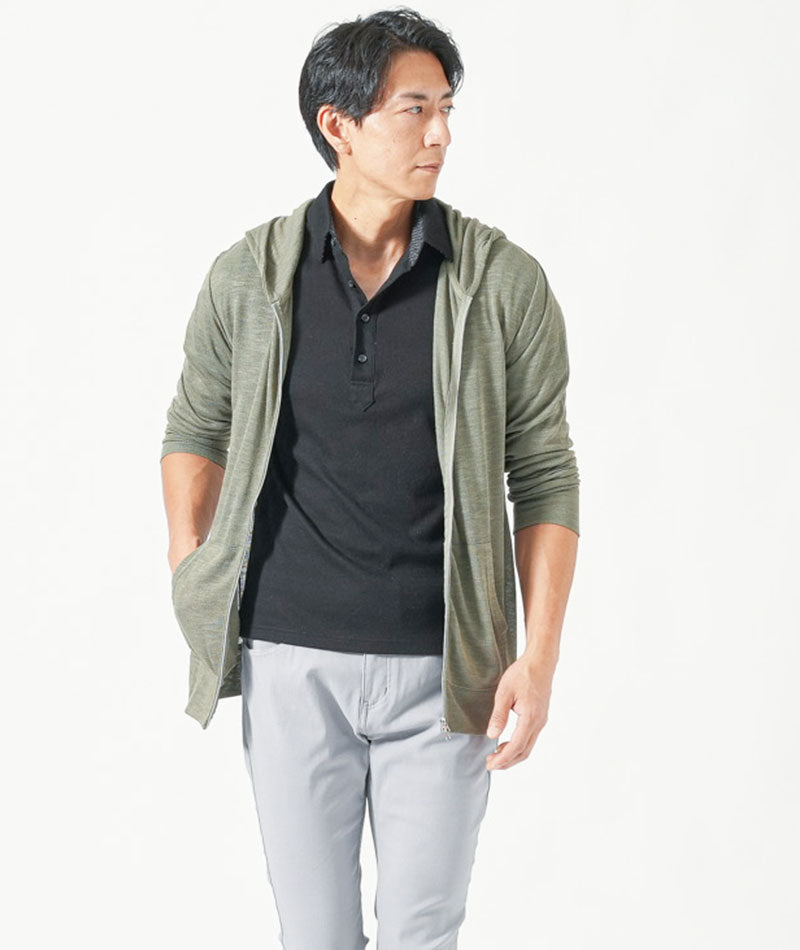 サマーニット長袖ジップアップパーカー