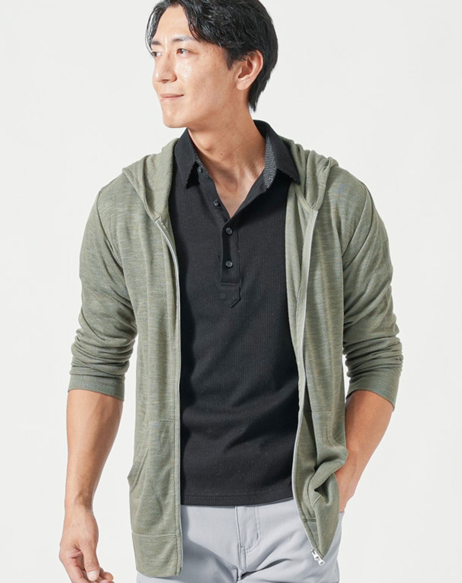 サマーニット長袖ジップアップパーカー